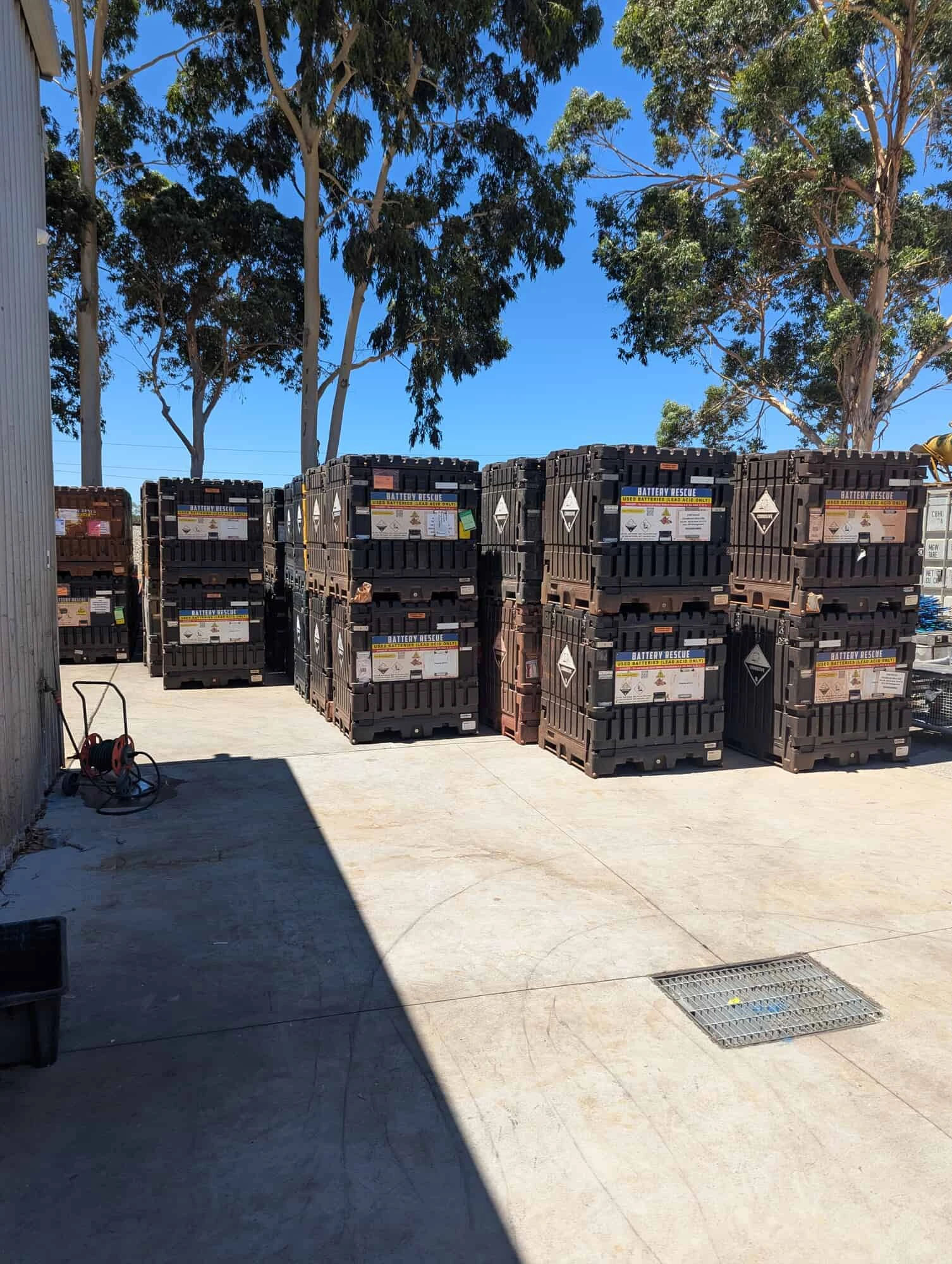 Full BTS Containers stacked and ready for delivery to the recycler